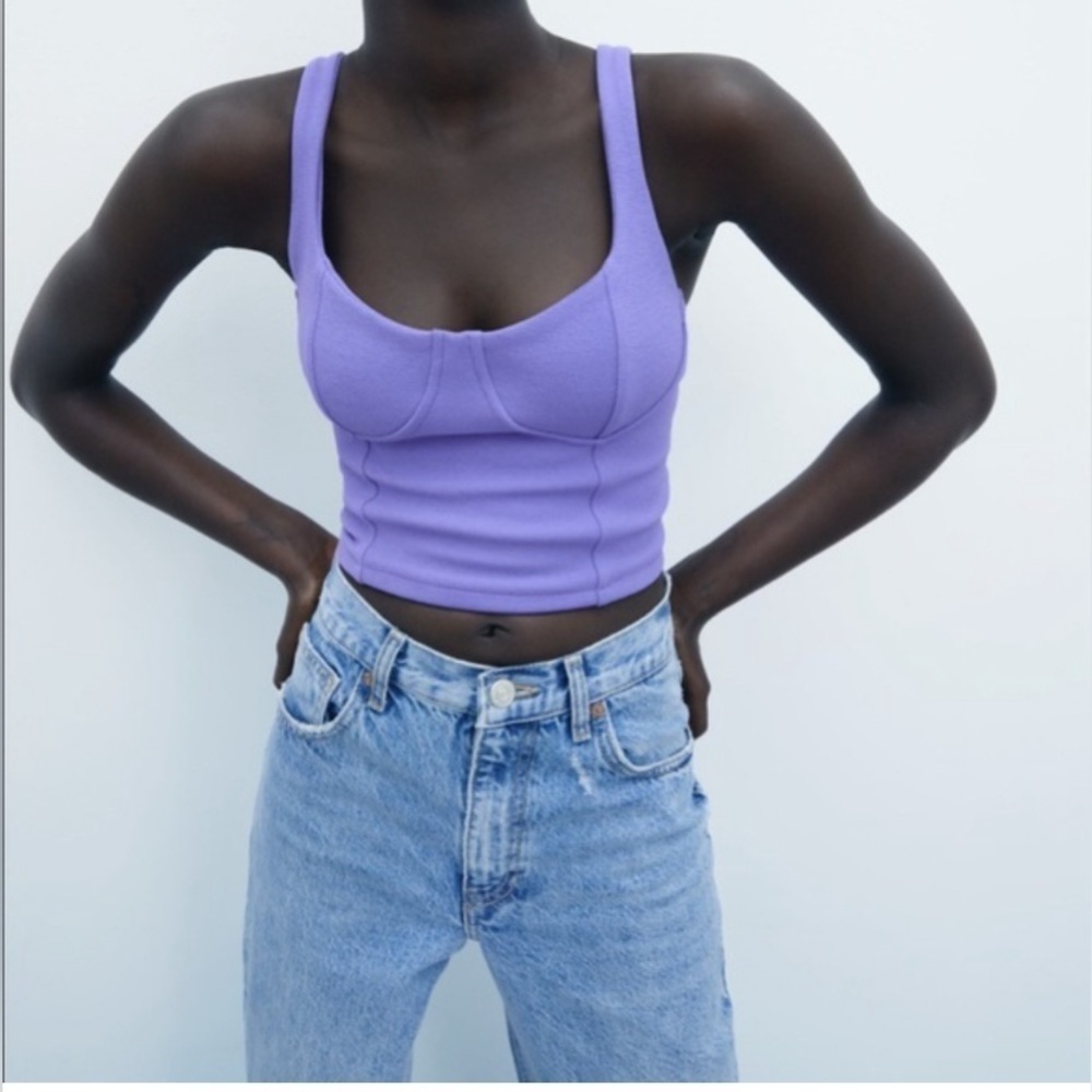 Zara camisole textured crop top purple size medium